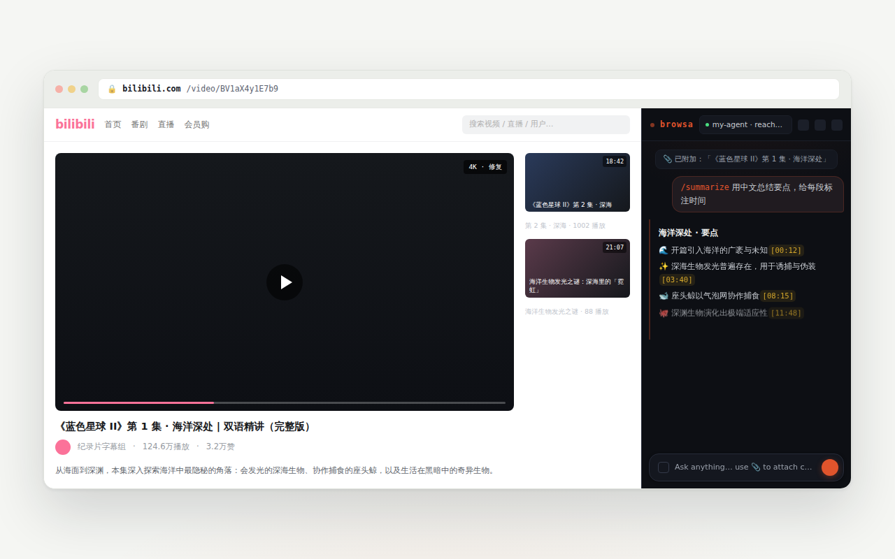 browsa 把 B 站视频总结成带时间戳的笔记